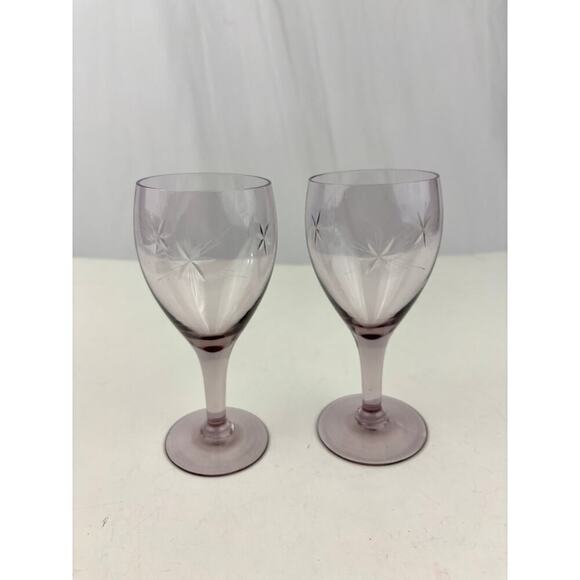 VTG Clear Purple Mid Century Barware Starburst Wine Glasses Set of 2 1970s - Picture 10 of 16